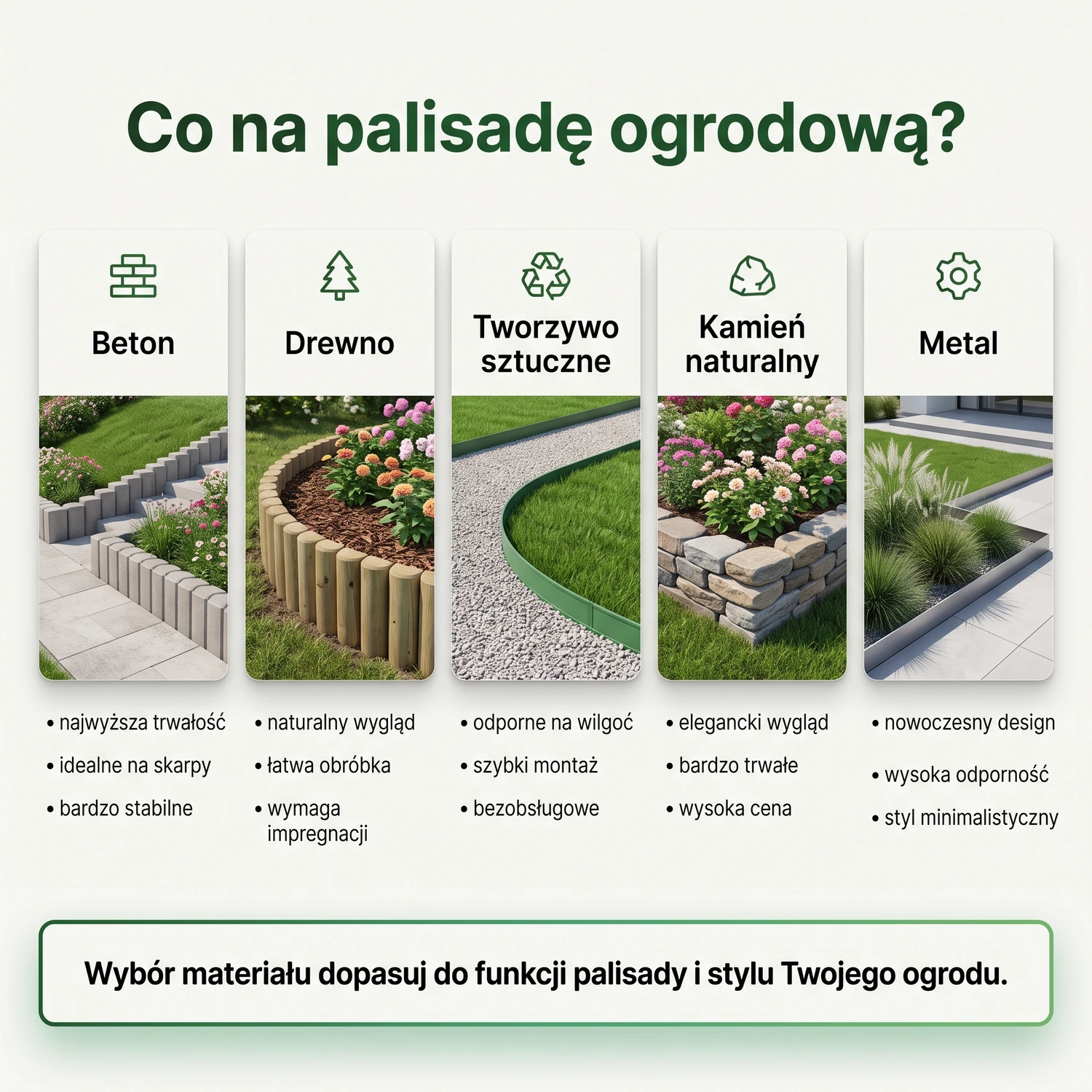 Szara betonowa palisada okrągła zabezpieczająca podwyższoną rabatę kwiatową